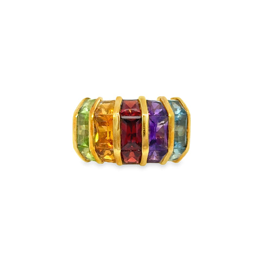 Colorful 18K Gold Five-Row Channel Set Multi-Stone Ring
