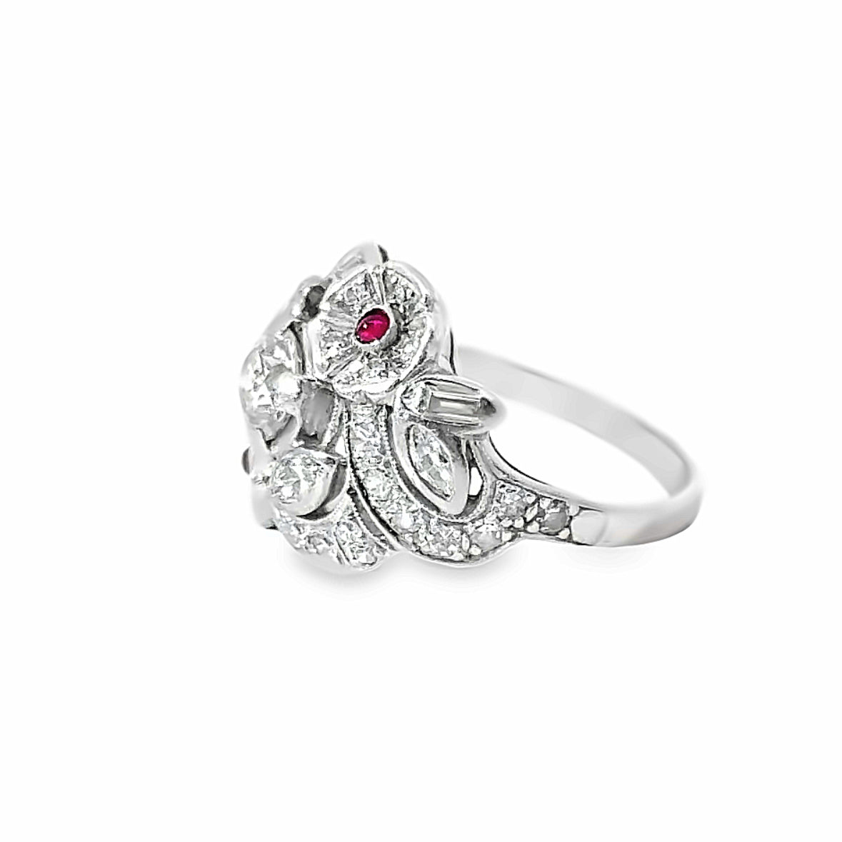 Edwardian Style Platinum Diamond & Ruby Cocktail Ring