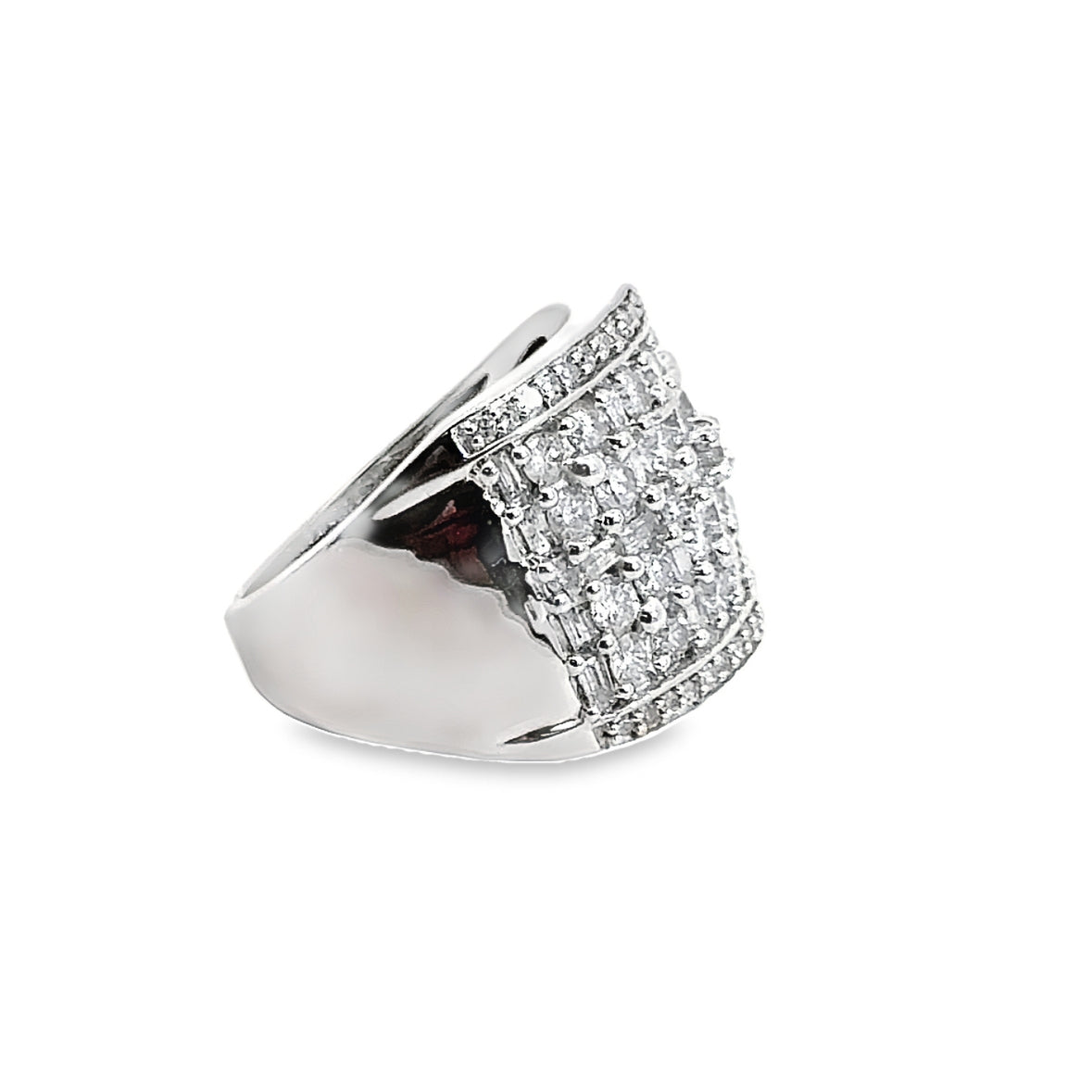 14K White Gold & Diamond Wide Band Ring