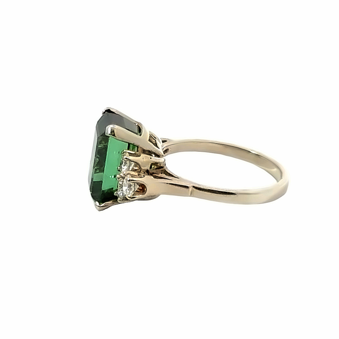 14K White Gold Green Garnet & Diamond Ring