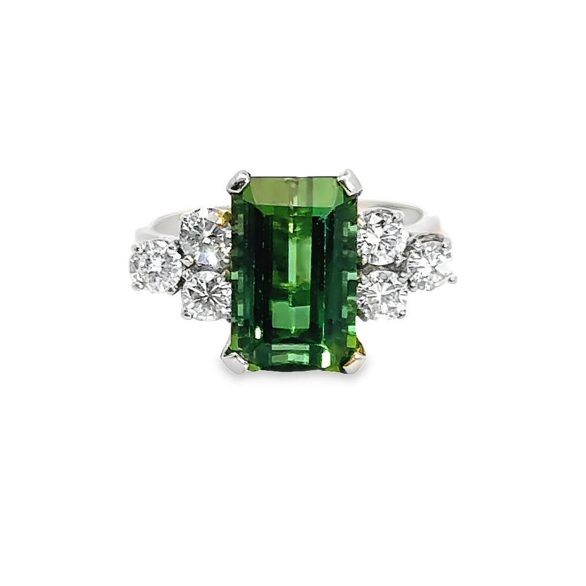 14K White Gold Green Garnet & Diamond Ring