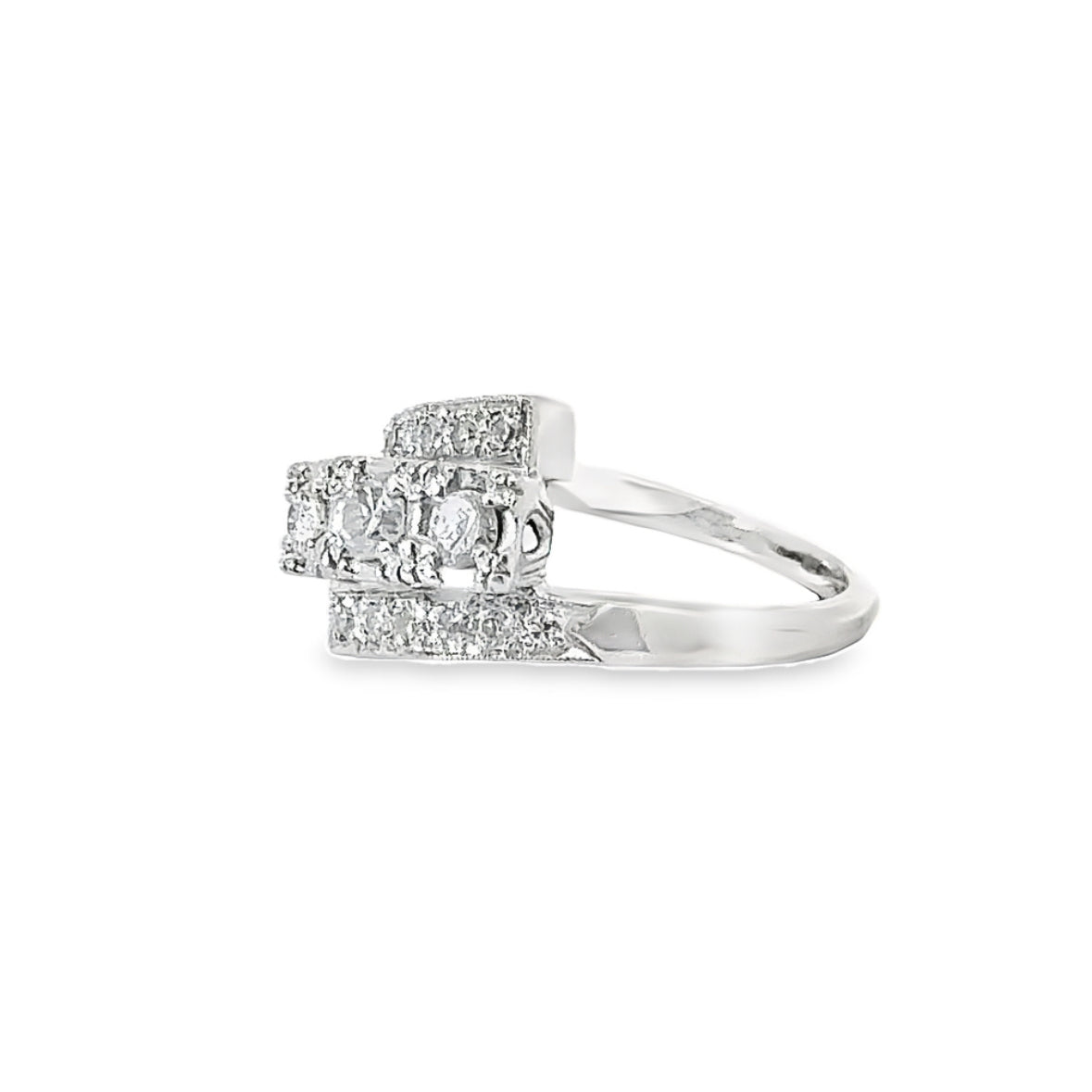 14K White Gold & Diamond Art Deco Bypass Ring