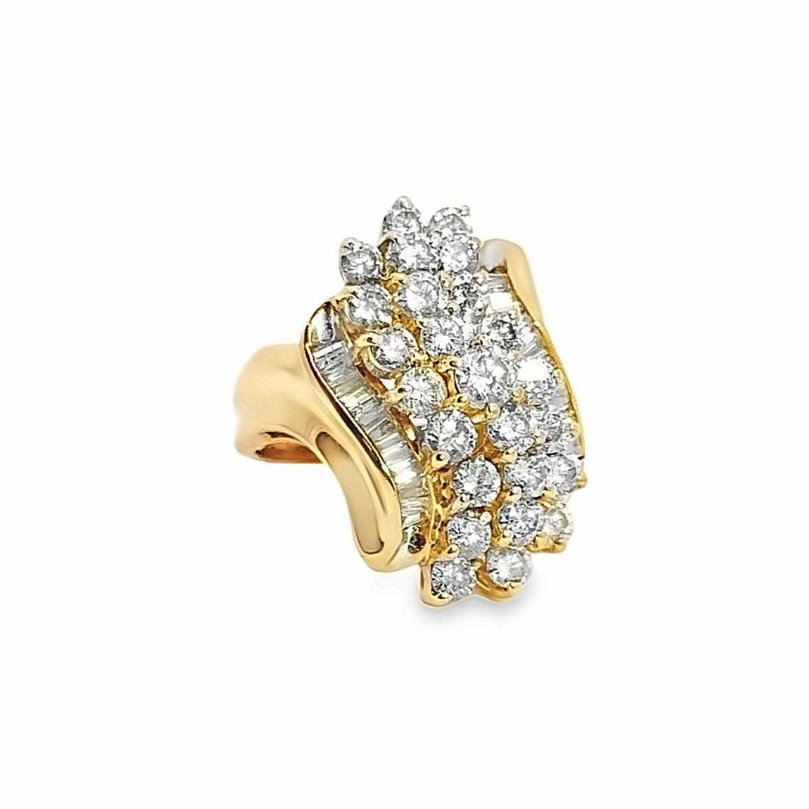 14K Yellow Gold Diamond Waterfall Cluster Cocktail Ring