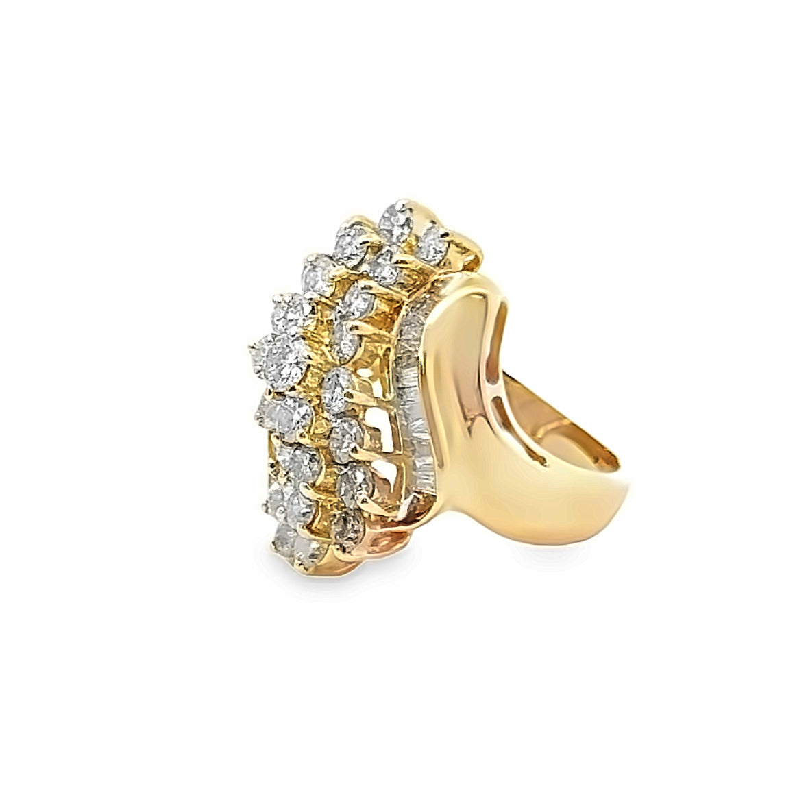 14K Yellow Gold Diamond Waterfall Cluster Cocktail Ring