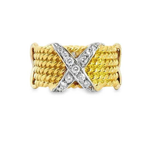 Gorgeous Two-tone 18K Yellow & White Gold Diamond Band Ring