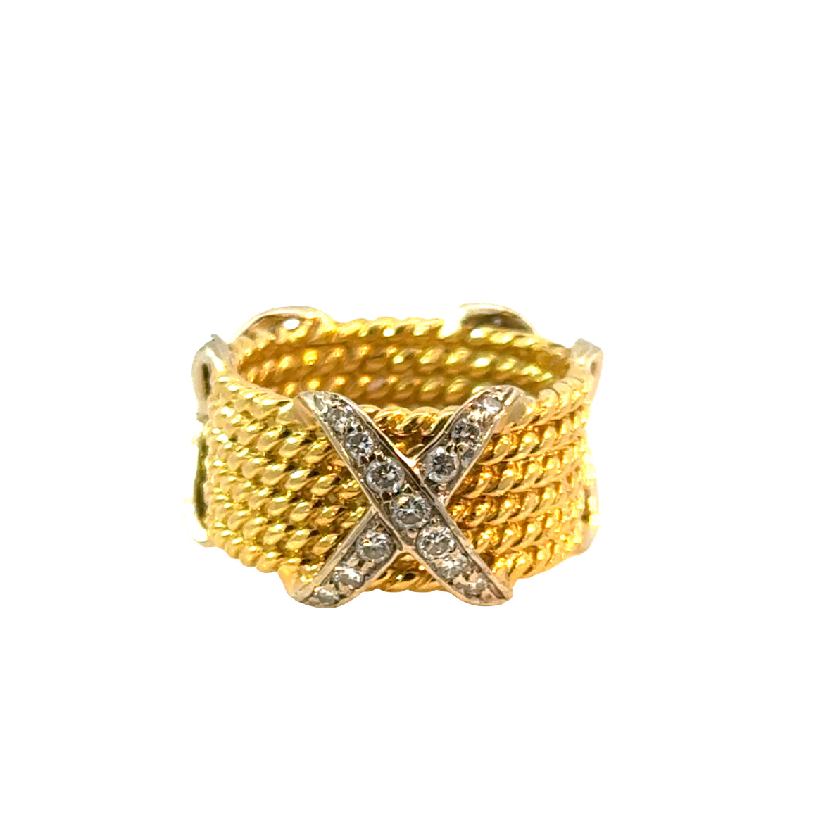 18K Yellow Gold Diamond “X” Band Ring
