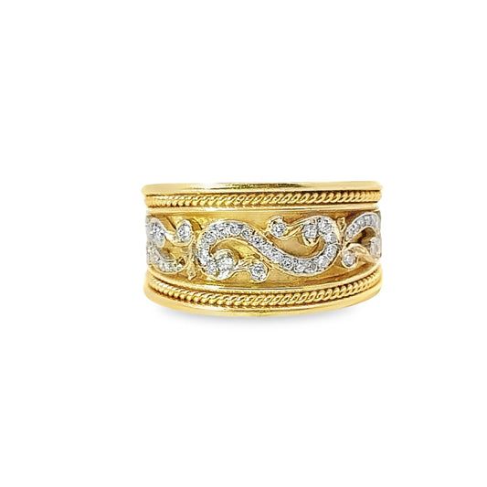 14K Yellow Gold Embelished Wide Band Ring