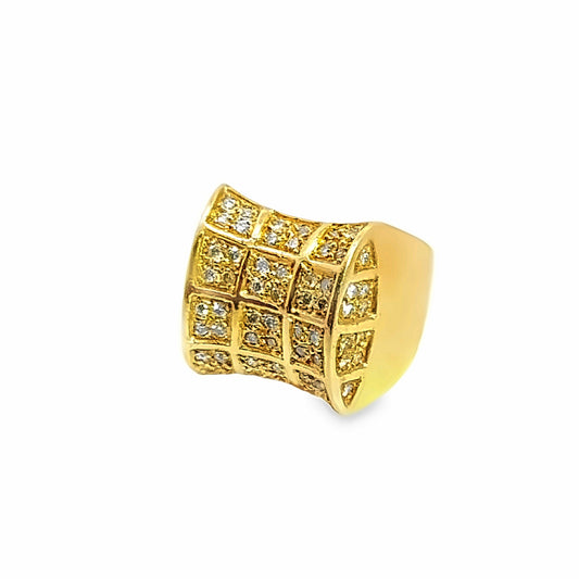 18K Yellow Gold Diamond Lattice Wide Band Ring