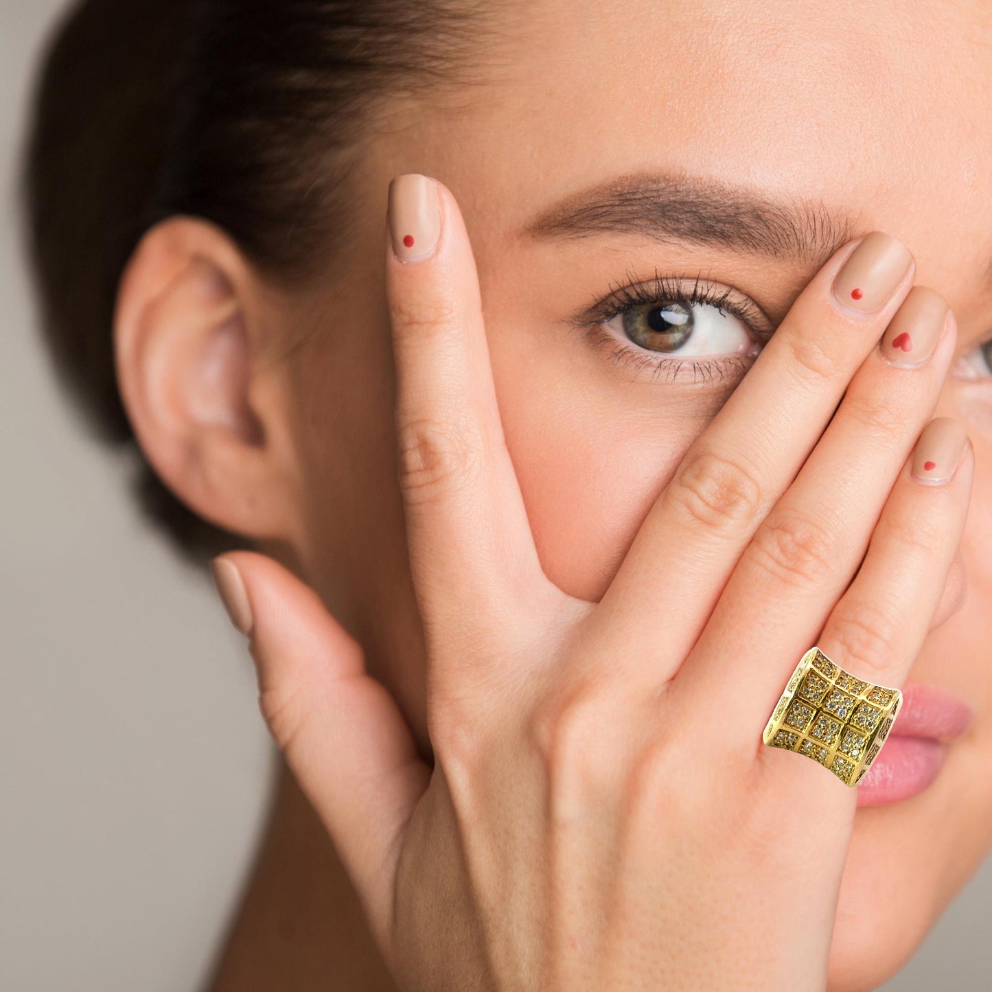 18K Yellow Gold Diamond Lattice Wide Band Ring