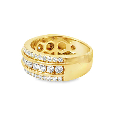 14K Yellow Gold Three-Row Luxury Men’s Diamond Ring