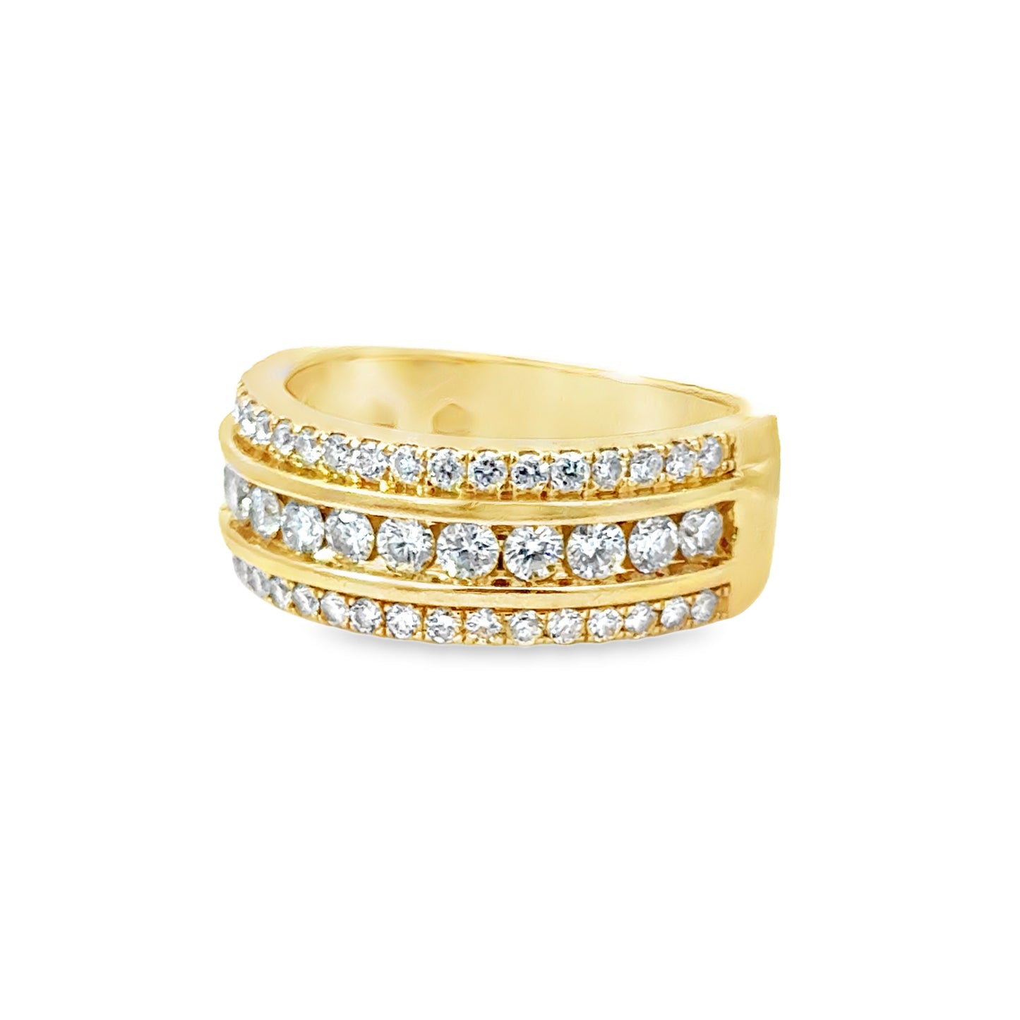 14K Yellow Gold Three-Row Luxury Men’s Diamond Ring