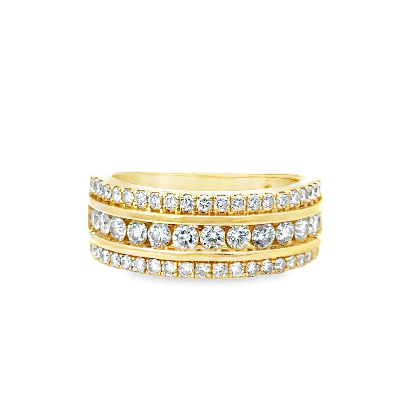 14K Yellow Gold Three-Row Luxury Men’s Diamond Ring