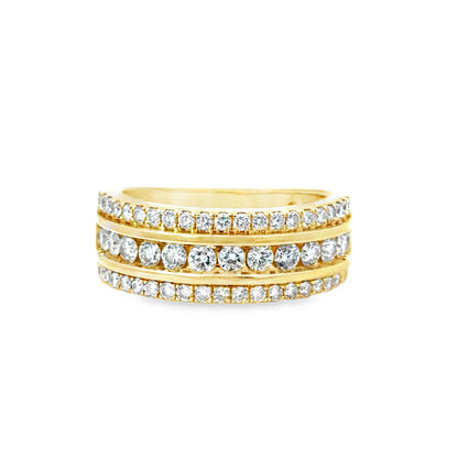 14K Yellow Gold Three-Row Luxury Men’s Diamond Ring