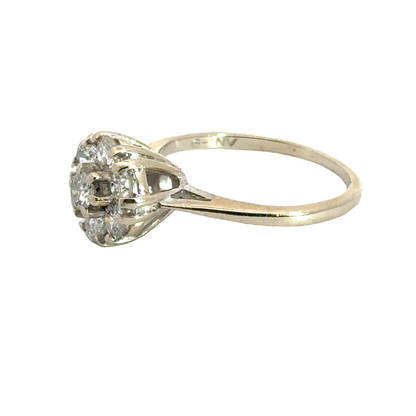 Elegant 14K White Gold Diamond Flower Ring