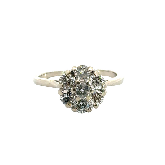 Elegant 14K White Gold Diamond Flower Ring