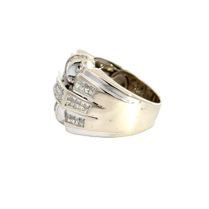 14K White Gold Three-Row Diamond Men’s Ring