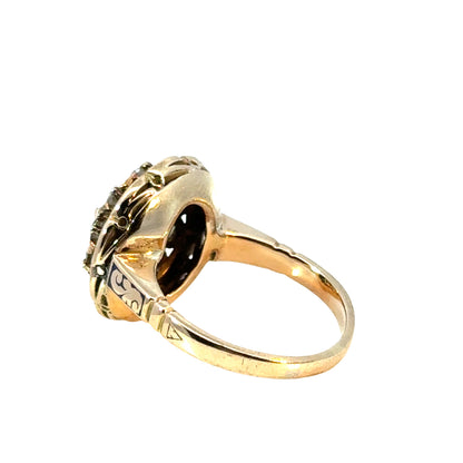 Antique Victorian 14K Yellow Gold Diamond & Enamel Cluster Ring