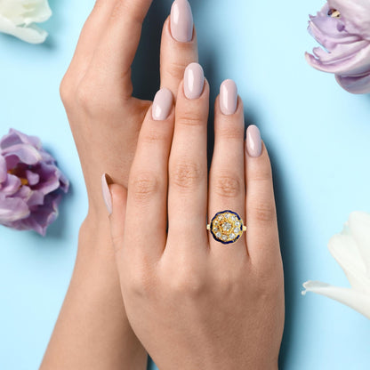 Antique Victorian 14K Yellow Gold Diamond & Enamel Cluster Ring