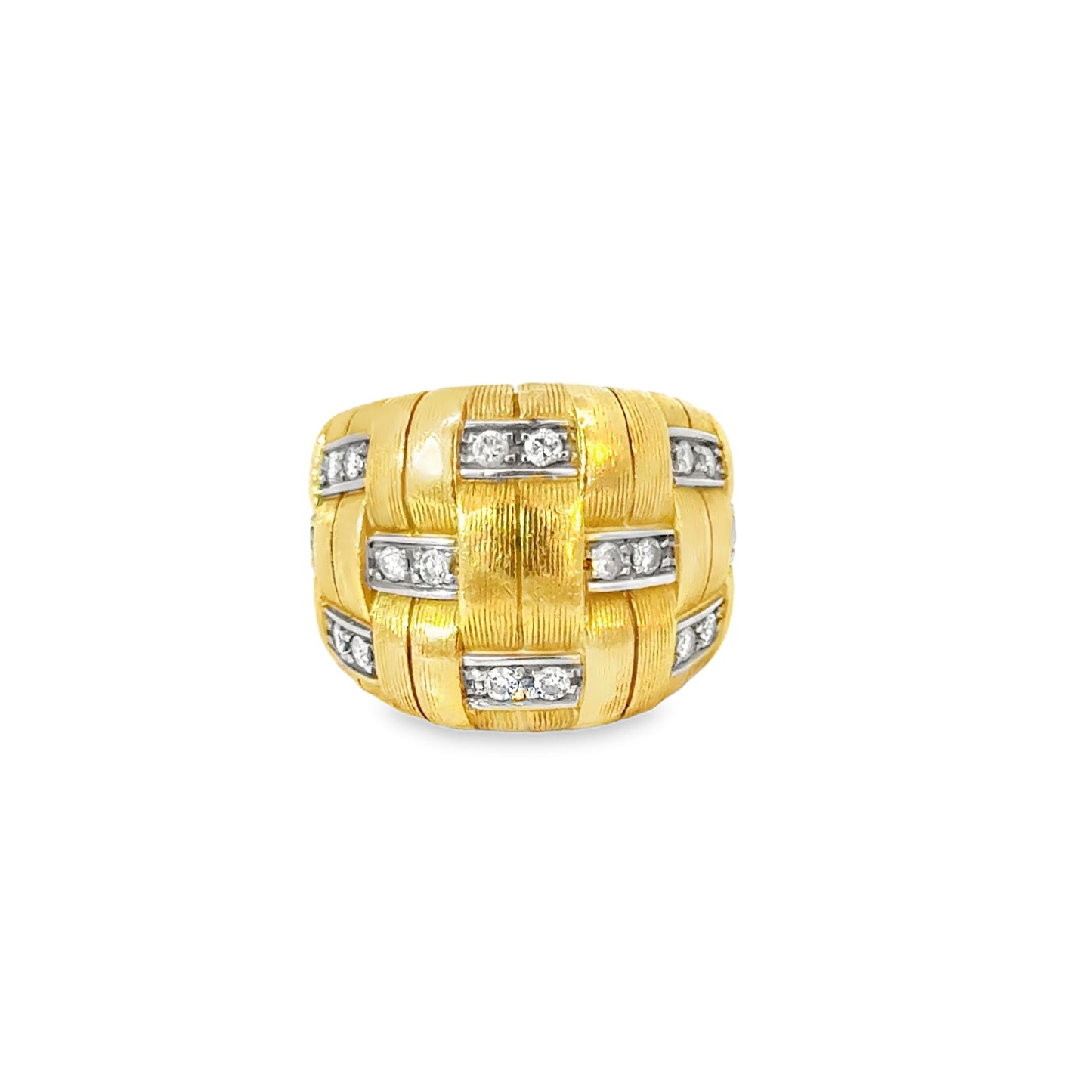 18K Yellow Gold Diamond Ribbon-Texture Wide Band Ring