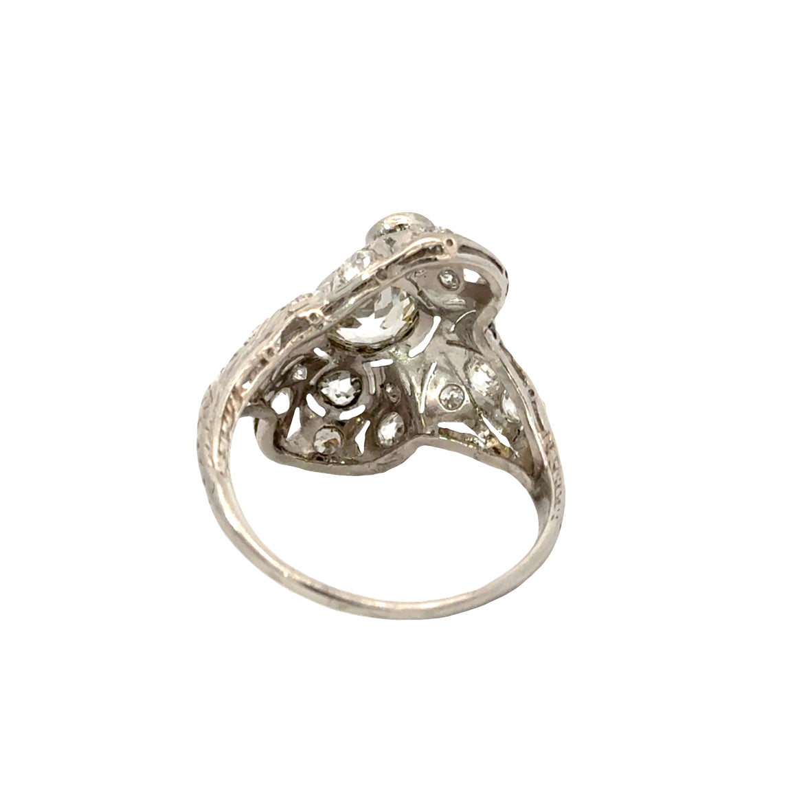 Antique Platinum Old Cut Diamond Ring with Rose Cut Diamonds