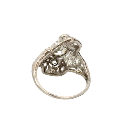 Antique Platinum Old Cut Diamond Ring with Rose Cut Diamonds