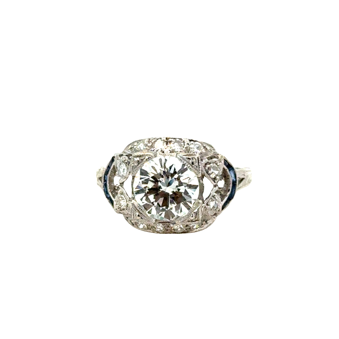 Art Deco Platinum Diamond & Sapphire Ring, c.1920s