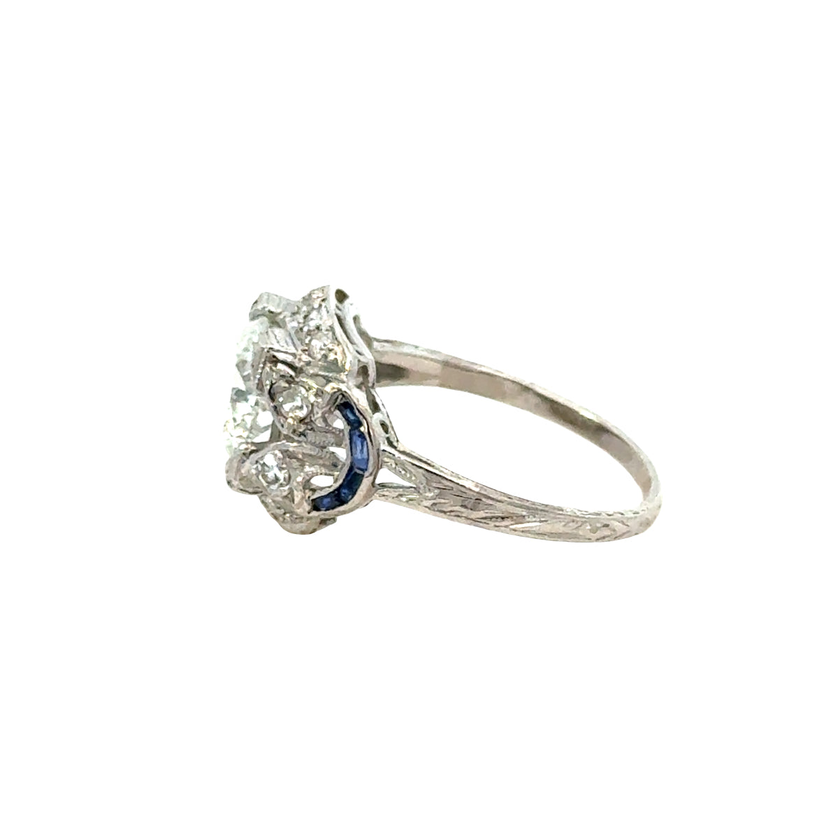 Art Deco Platinum Diamond & Sapphire Ring, c.1920s