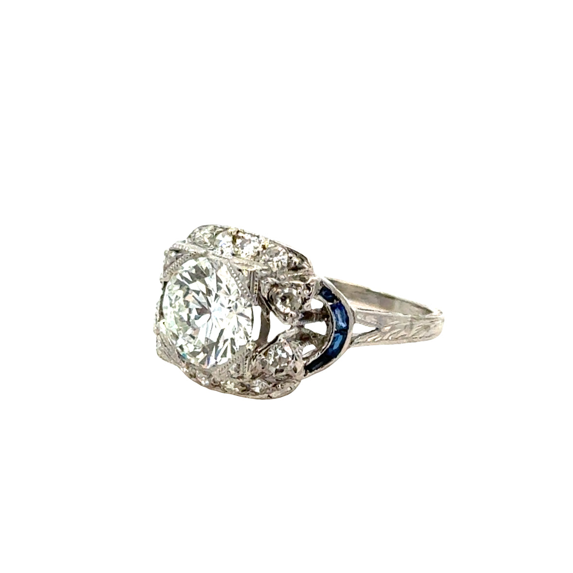 Art Deco Platinum Diamond & Sapphire Ring, c.1920s