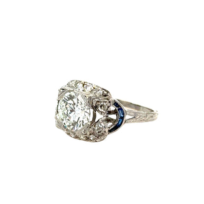 Art Deco Platinum Diamond & Sapphire Ring, c.1920s