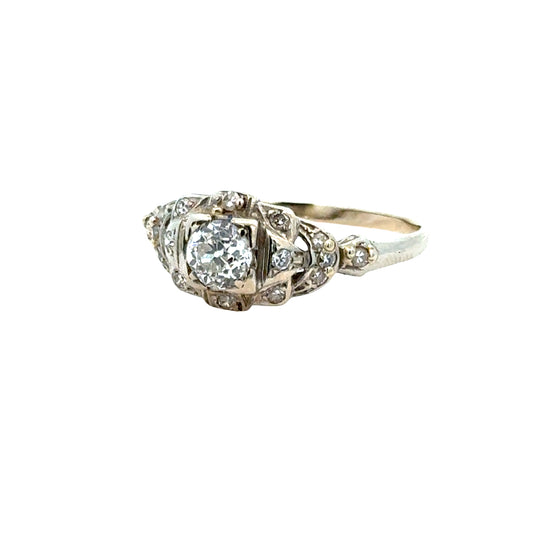 Antique Diamond Ring – 18K White Gold, Edwardian to Early Art Deco