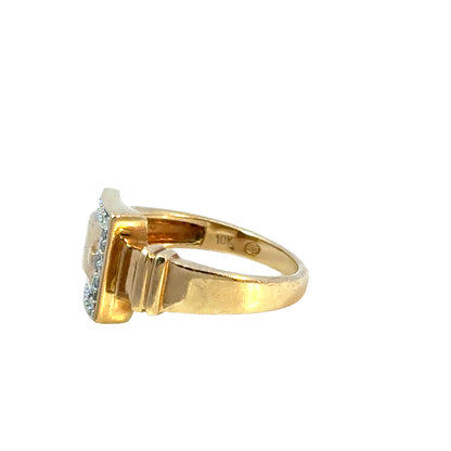 Chic Yellow Gold Buckle Ring, Diamond Accents