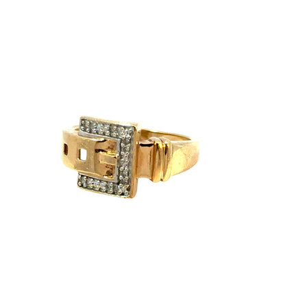 Chic Yellow Gold Buckle Ring, Diamond Accents