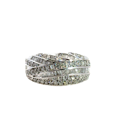 Glamorous Diamond Baguette & Round-Cut Band – 1990s White Gold