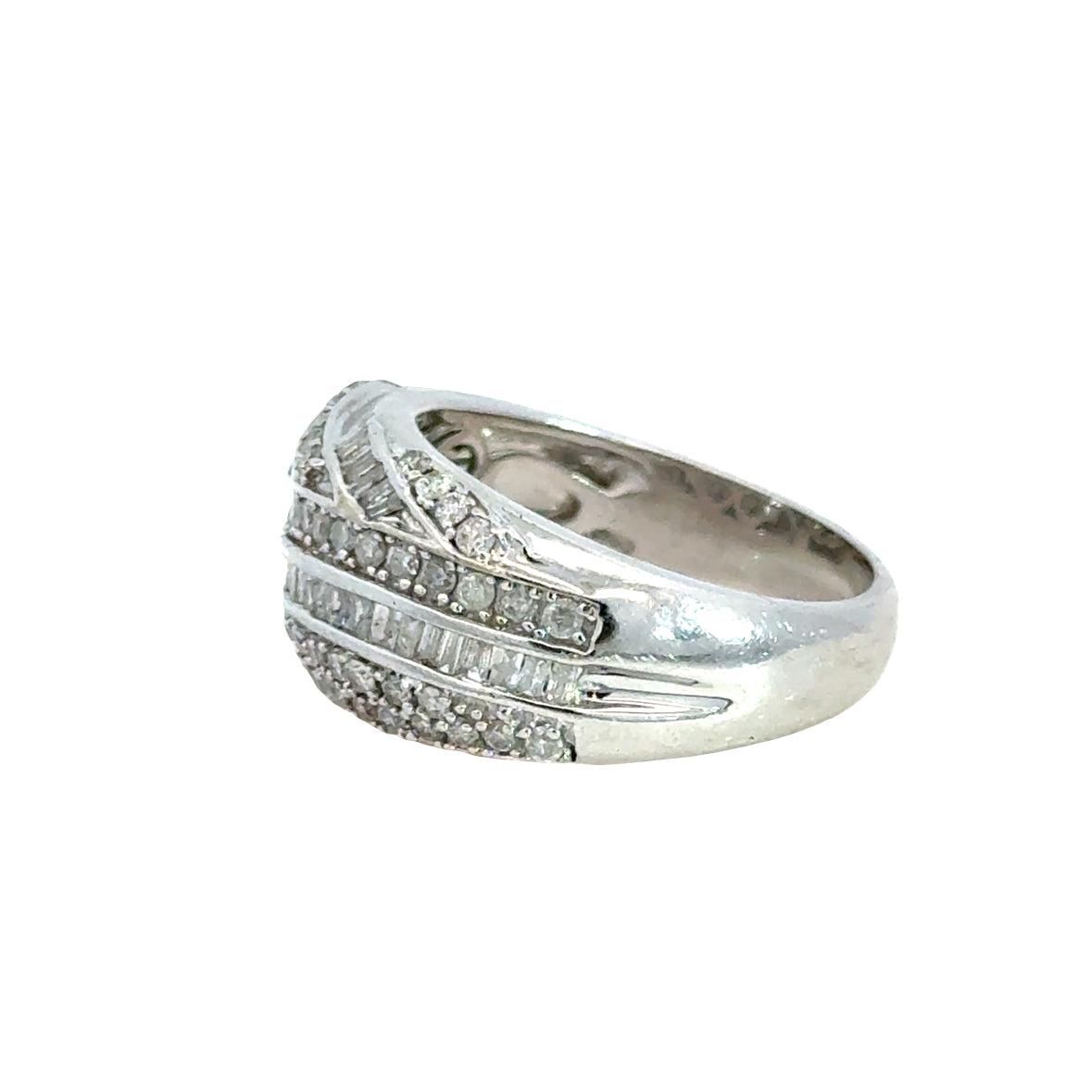 Glamorous Diamond Baguette & Round-Cut Band – 1990s White Gold