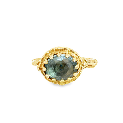 14K Yellow Gold Moonstone Ring – Ornate Vintage Setting