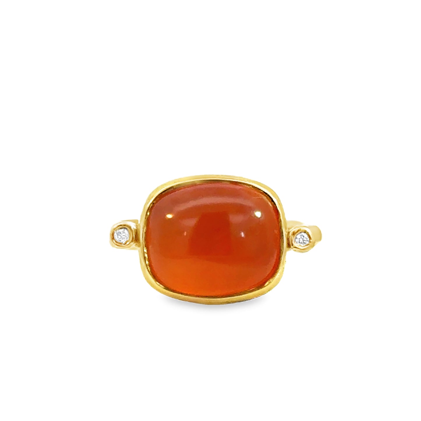 18K Gold Bezel-Set Orange Chalcedony Ring with Side Diamonds