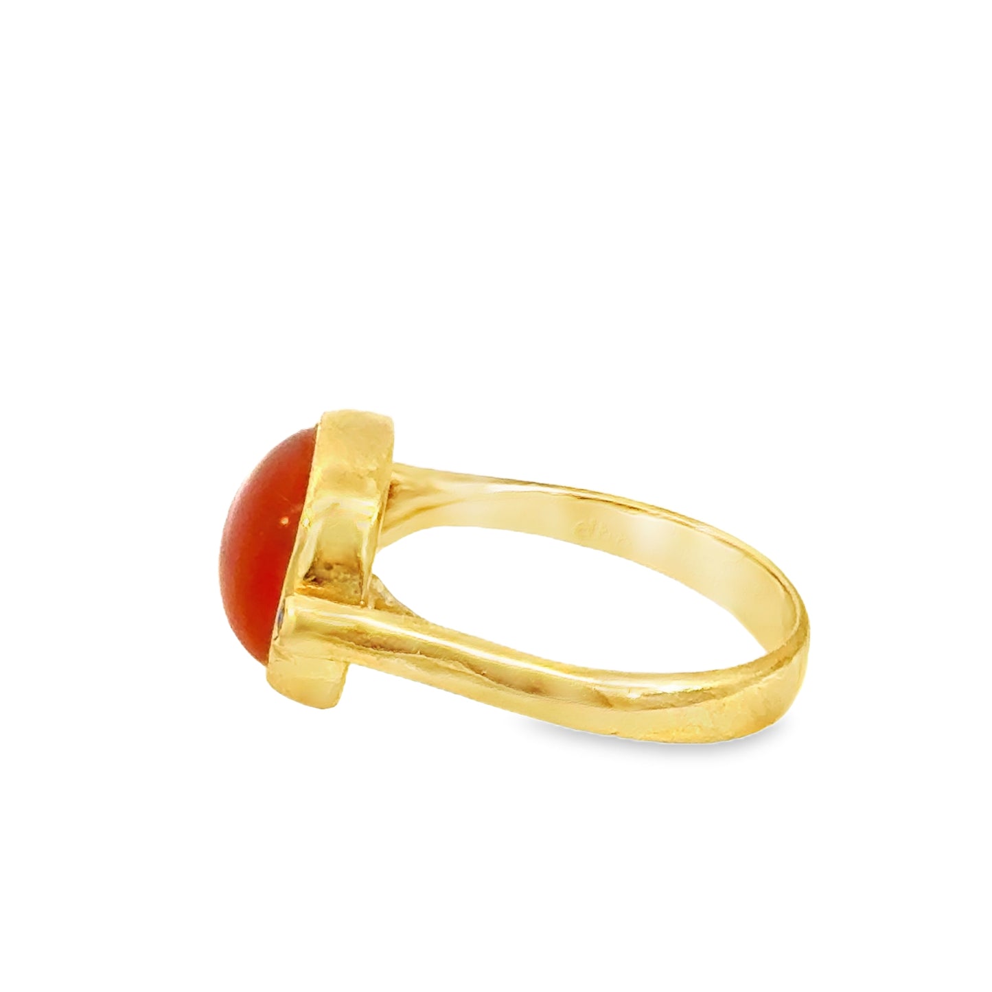 18K Gold Bezel-Set Orange Chalcedony Ring with Side Diamonds