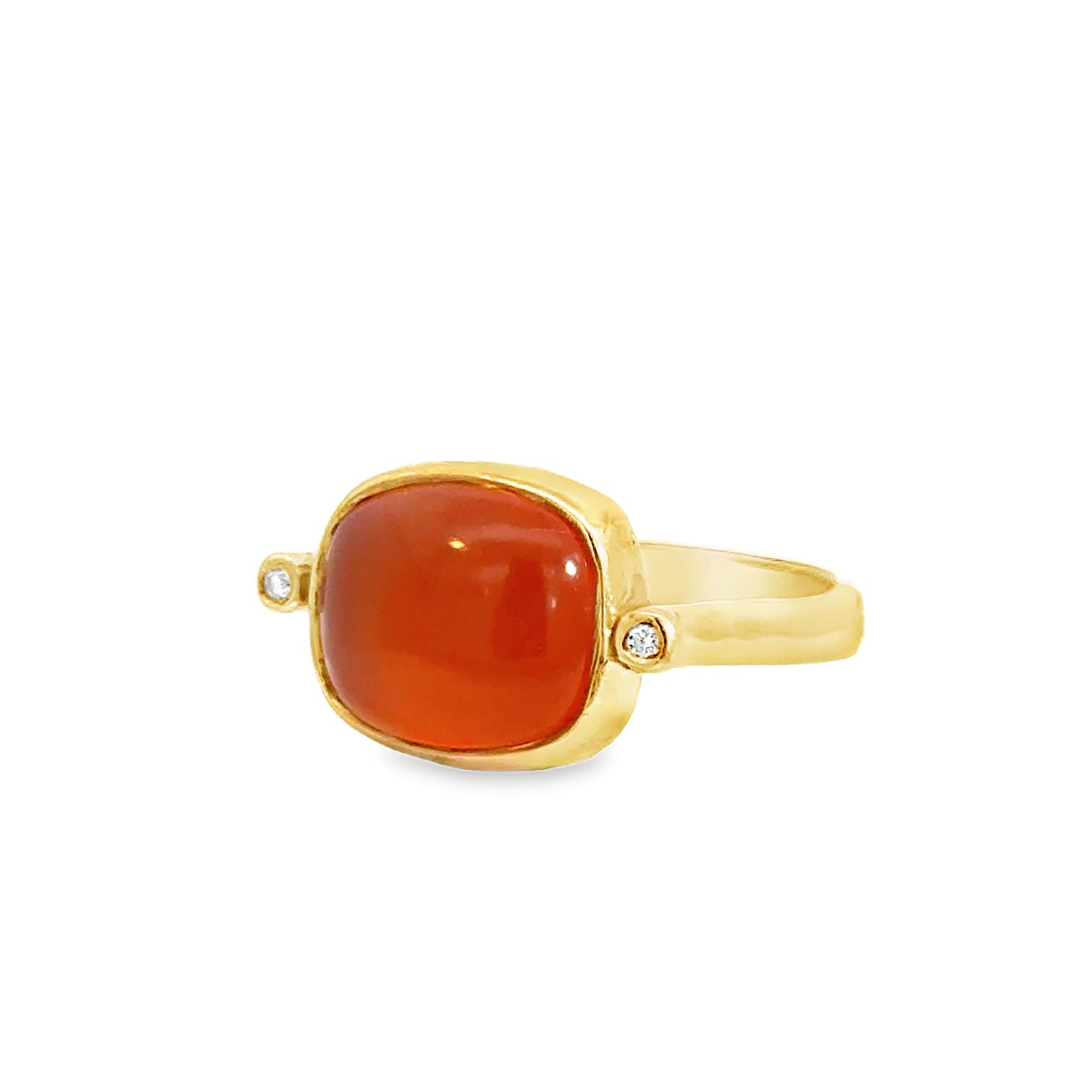 18K Gold Bezel-Set Orange Chalcedony Ring with Side Diamonds