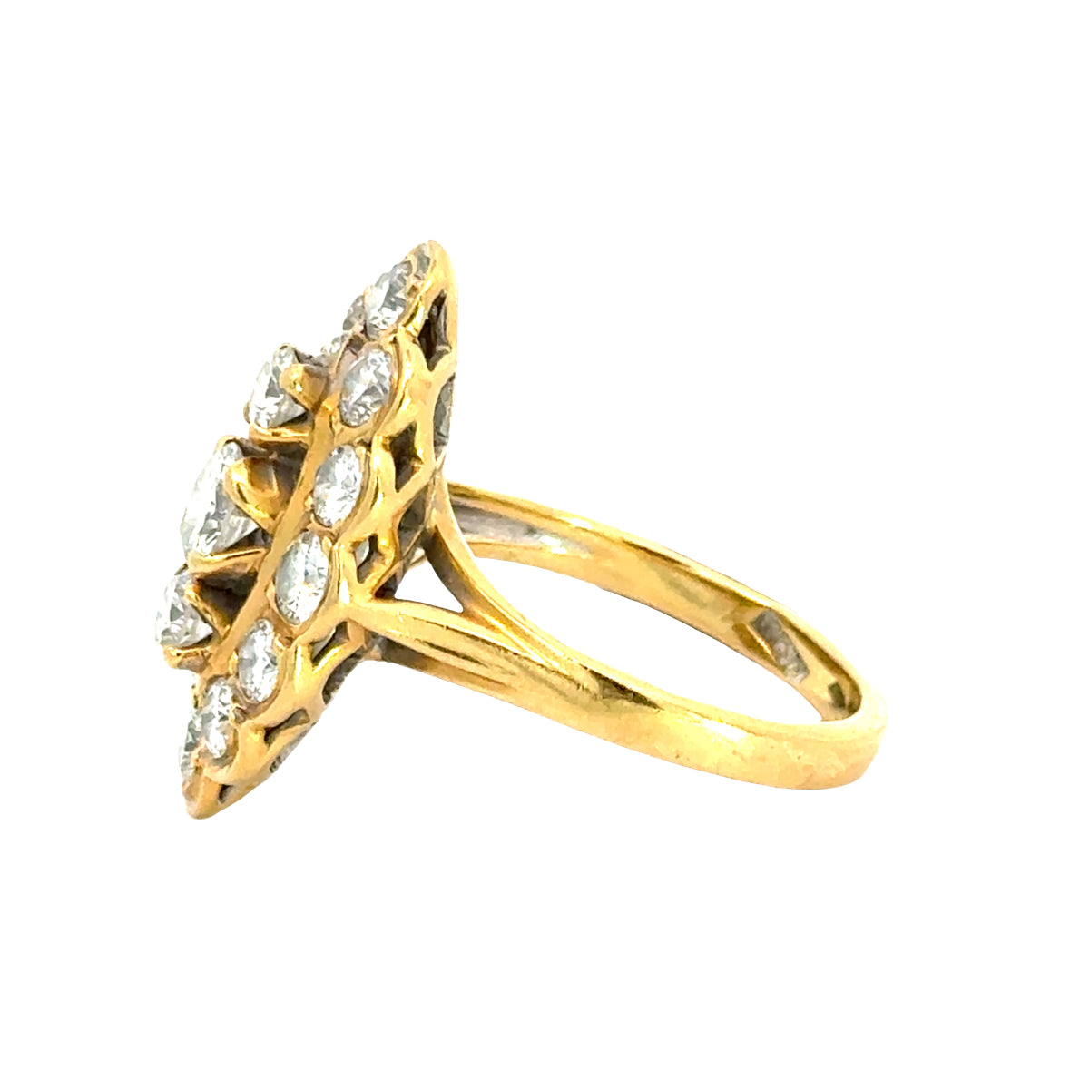 Vintage 18K Yellow Gold Marquise-Shaped Diamond Cluster Ring