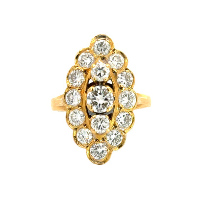 Vintage 18K Yellow Gold Marquise-Shaped Diamond Cluster Ring