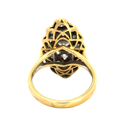 Vintage 18K Yellow Gold Marquise-Shaped Diamond Cluster Ring