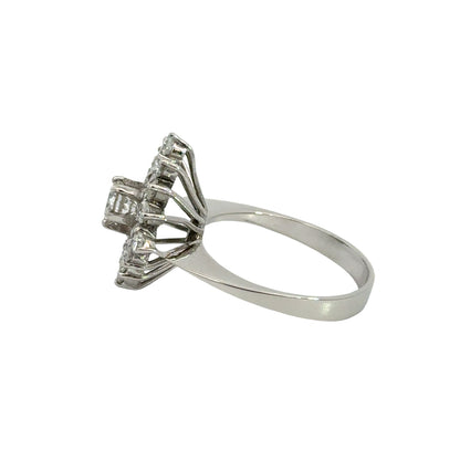 Antique Platinum Diamond Flower Ring – Vintage 1940s Floral Cluster