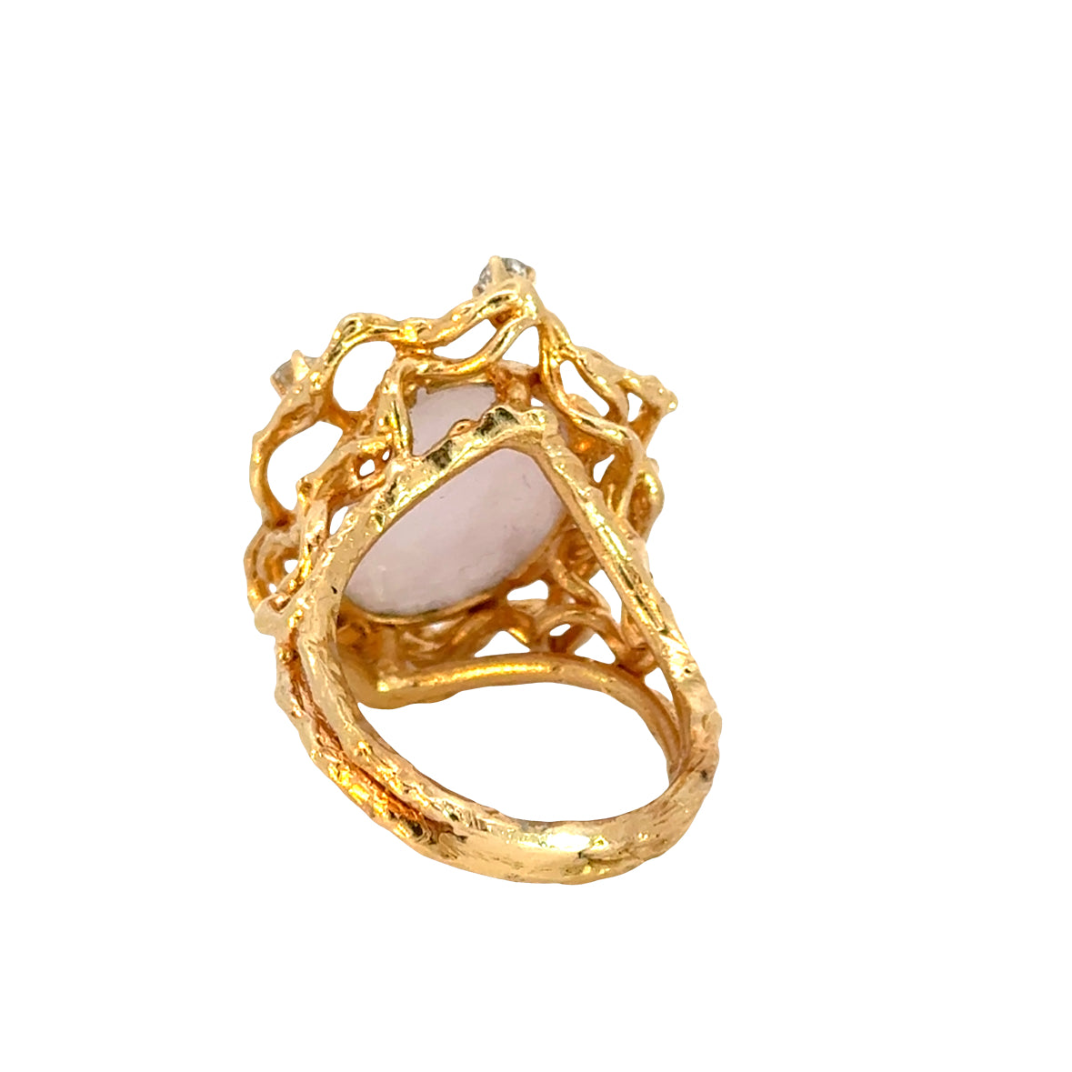 Unique Artisan Lavender Jade Diamond Ring in 14K Gold