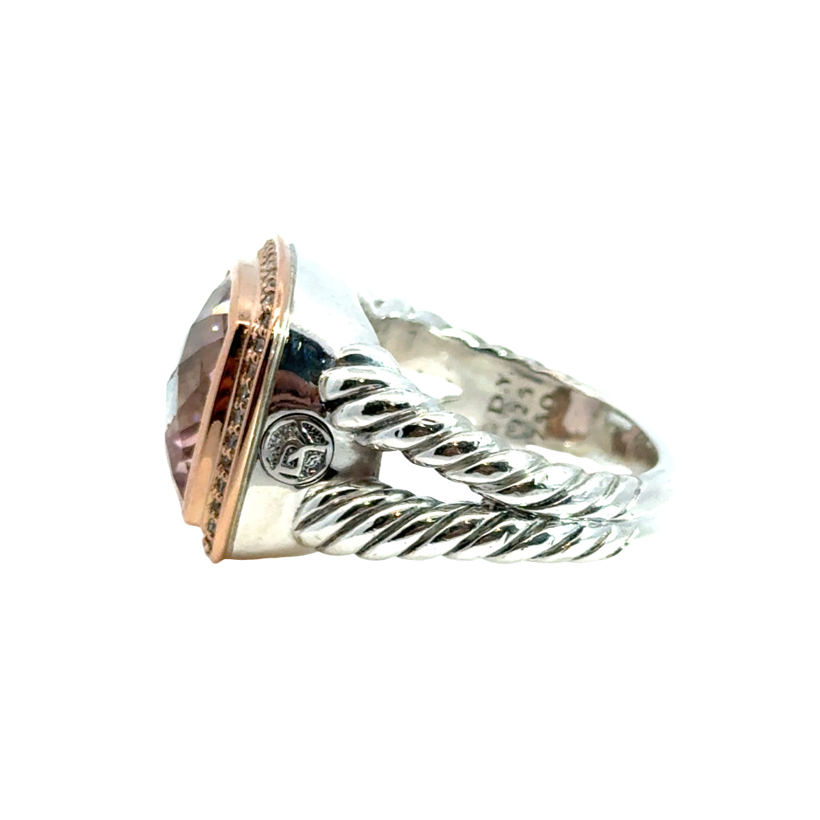 David Yurman 18K Rose Gold/Silver Albion Collection Ring with Morganite and Diamonds