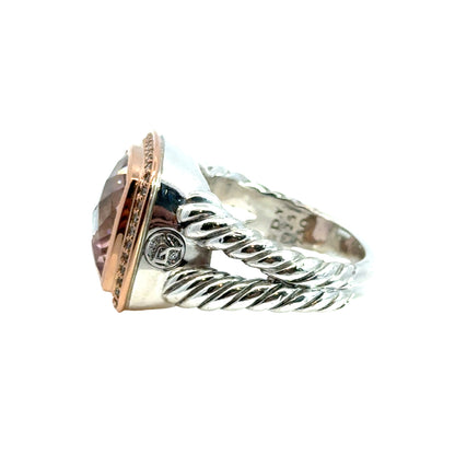 David Yurman 18K Rose Gold/Silver Albion Collection Ring with Morganite and Diamonds