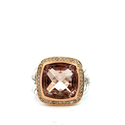 David Yurman 18K Rose Gold/Silver Albion Collection Ring with Morganite and Diamonds