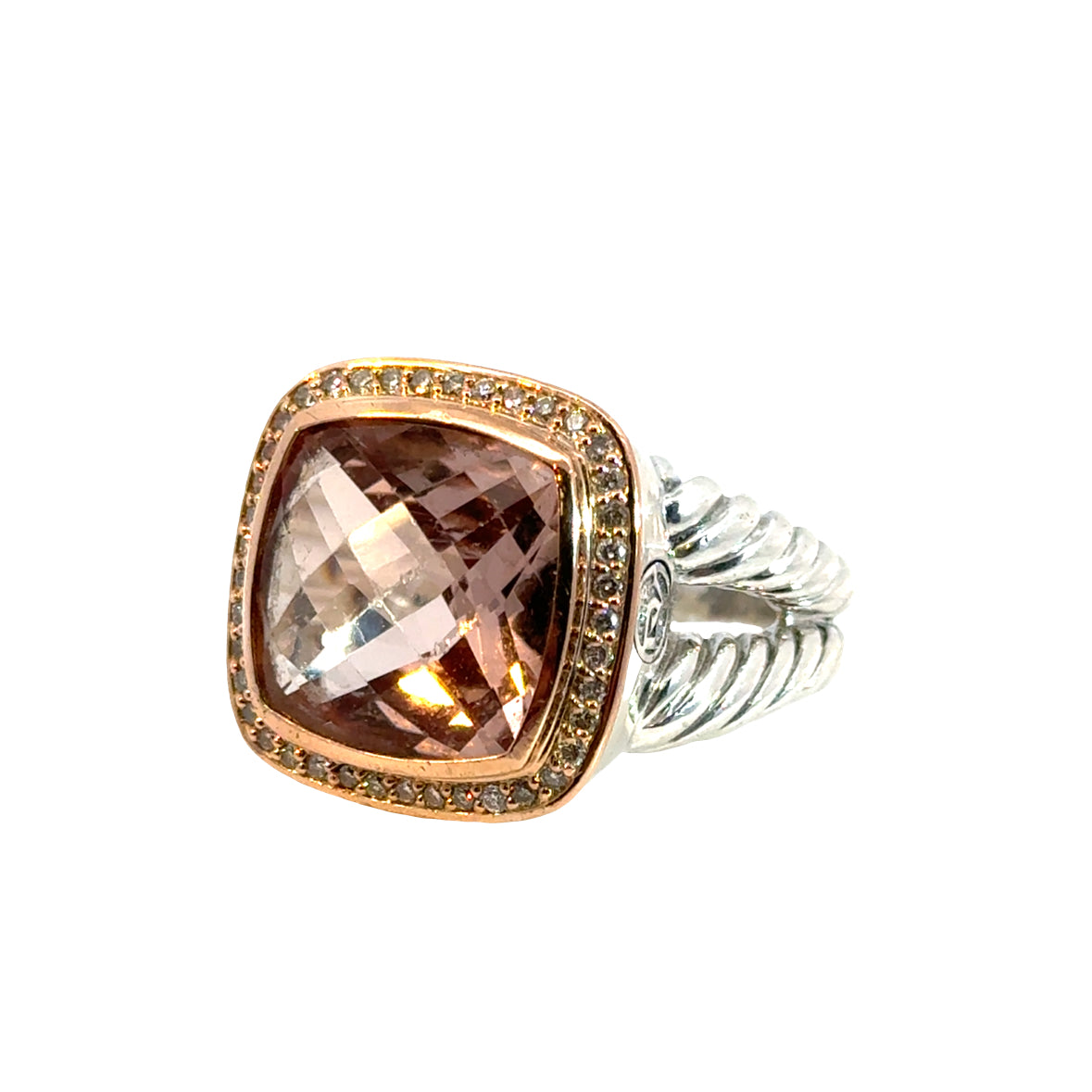 David Yurman 18K Rose Gold/Silver Albion Collection Ring with Morganite and Diamonds