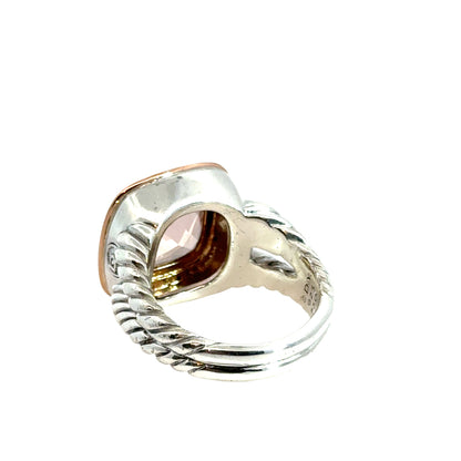 David Yurman 18K Rose Gold/Silver Albion Collection Ring with Morganite and Diamonds