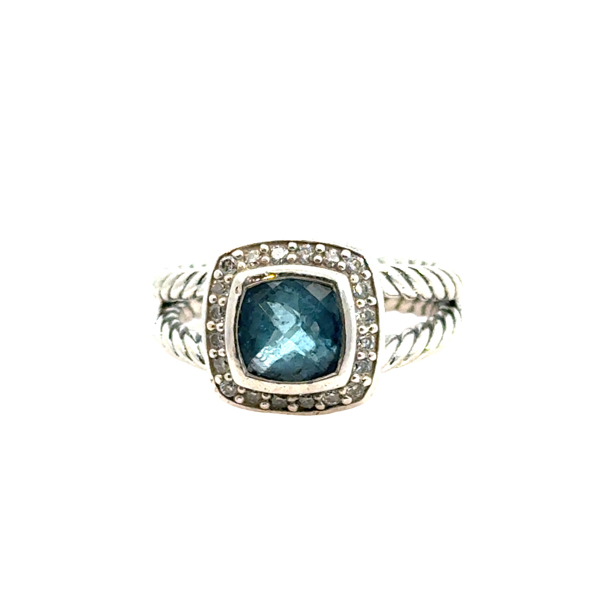David Yurman Sterling Silver Albion Blue Topaz & Diamond Ring
