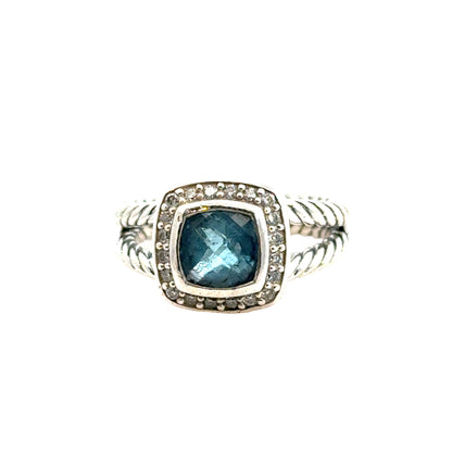 David Yurman Sterling Silver Albion Blue Topaz & Diamond Ring